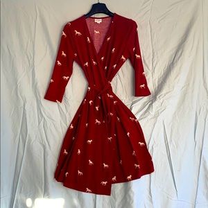Lula Roe maroon horse patterned wrap dress